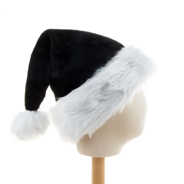 Ny sort plysj julehatt fortykket fleece Big Ball Christmas Halloween Party Hat Adult Style
