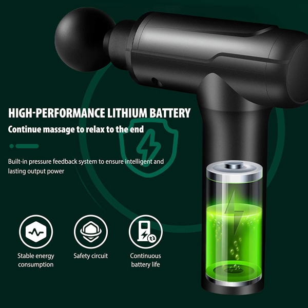 Lihasmassageri LED-latausindikaattorilla ja 6 hierontapäällä
