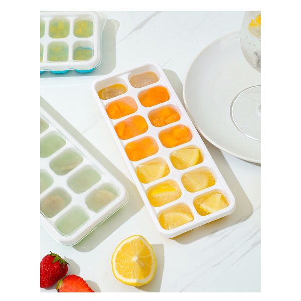 Household Ice Cube Mold Box Ice Mold med Låg Forunderlig Ice Making Gadget Orange