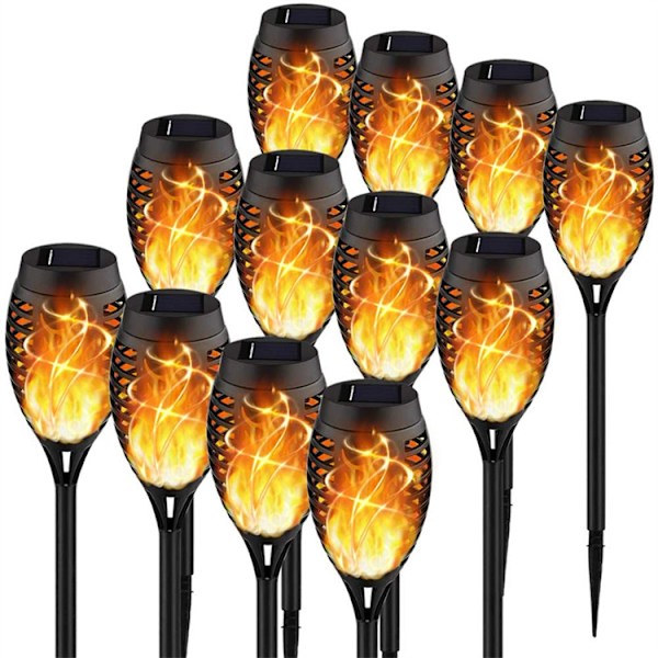 Utendørs flammelys, solcelledrevet fakkellys, induksjonslys, hagegård utedekorasjon, plenlys 2pcs