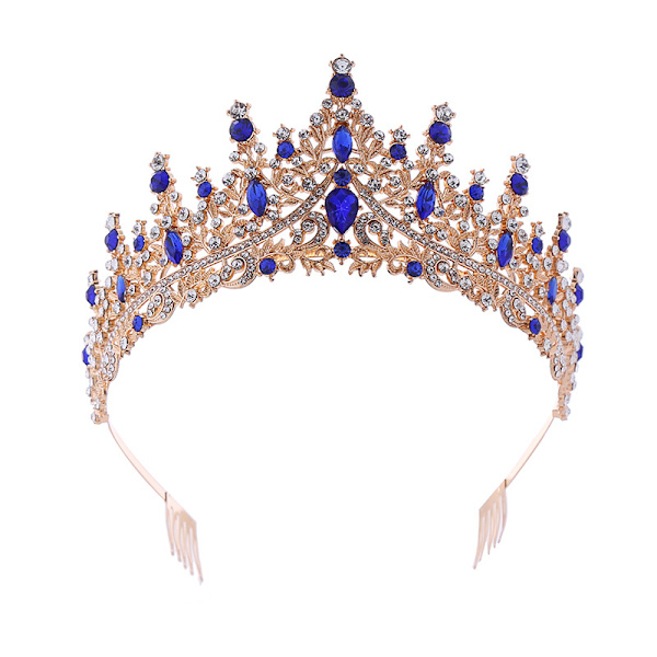 Hodeplagg for kvinner med krystaller, krystall- og rhinestone-bryllupshodeplagg med kamkrone, bursdagsprinseessedesign A07# Jinbao Blue