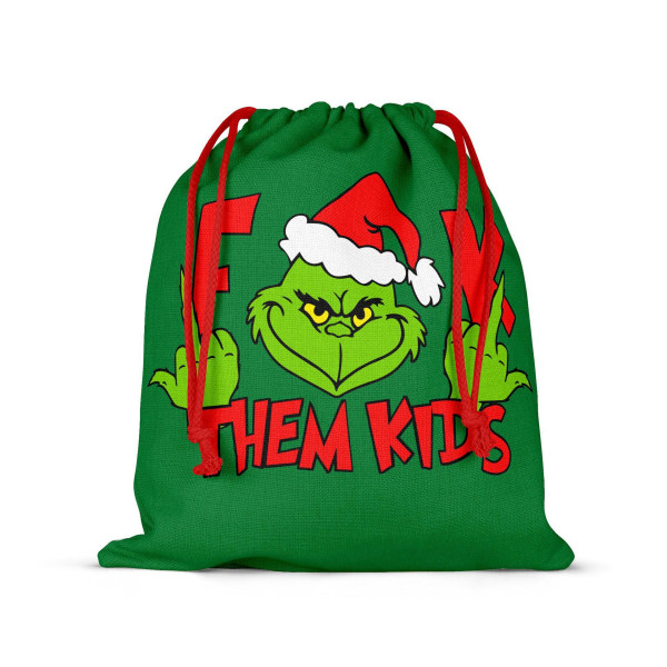 Tegneserie Grinch Julegavepose med dobbelttryk, nytårsgavepose, snørepose, linnedgavepose 1