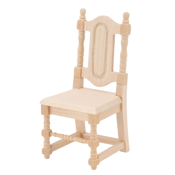 1:12 Dukkehus armløs stol umalt bjørk Europeisk palassstil miniatyrstolmodell for barn dekorasjon