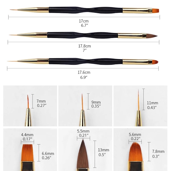 3 stk Akryl Fransk Stripe Neglekunst Liner Pensel Sæt Dobbelt Hoved 3D Spidser Manikyr Ultra Tynd Linje Tegning Pen UV Gel Pensler