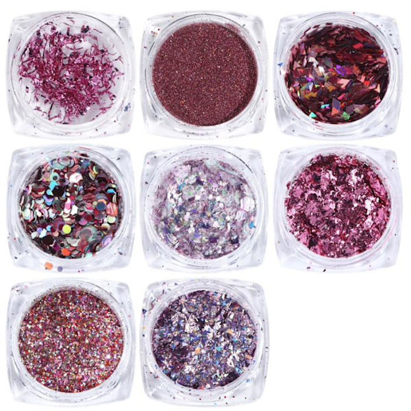 8 stk negl glitter, negl dekorasjoner