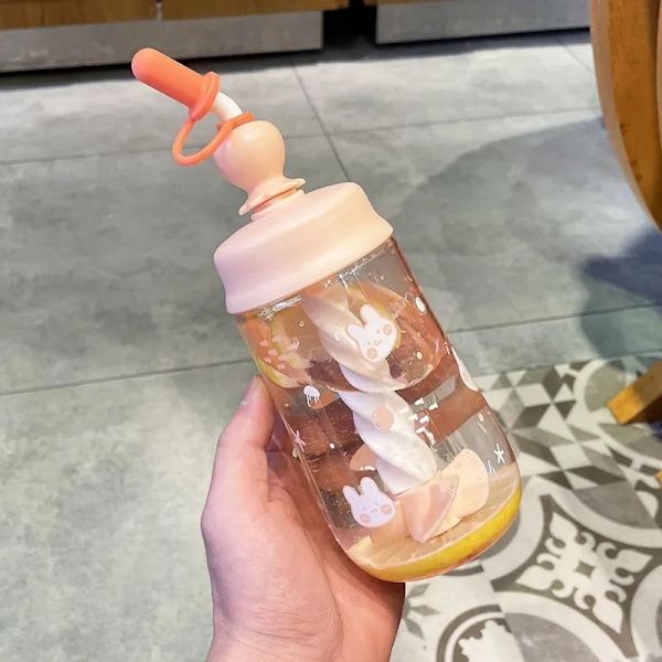 Vandflaske med sugerør drikkeflaske 450ML orange