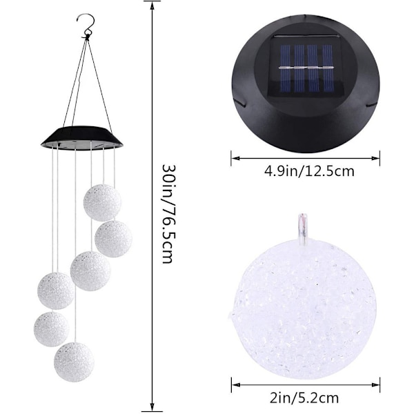 Solcellsdrivna Vindspel med LED-lampa, Boll, Utomhus/Inomhus, Hängande Ljus