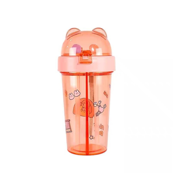 Vattenflaska med sugrör drickflaska 420ML rosa