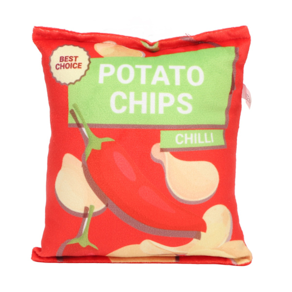 Plush Hundeleksak Potatischips med Inbyggt Rasselpapper, Bittålig Pipande Snacksäck Hundeleksak för Valp Chili Röd