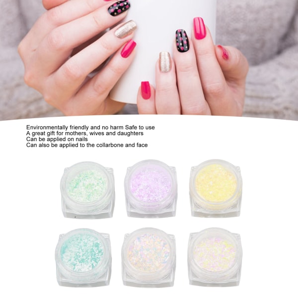 6 krukker Nail Art Uld Pulver Blandede farver DIY Design Manicure Negle Art Dekorationer Nail Art Glitter Pulver