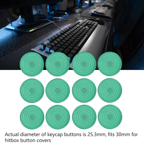 12 stk Arcade-knappdeksler - Erstatning for mekaniske trykknappdeksler for Kailh, Cherry, TTC, Akko, Glorious-brytere (grønn)