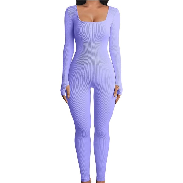 Yoga fitness jumpsuit med trådformet firkantet hals purple L