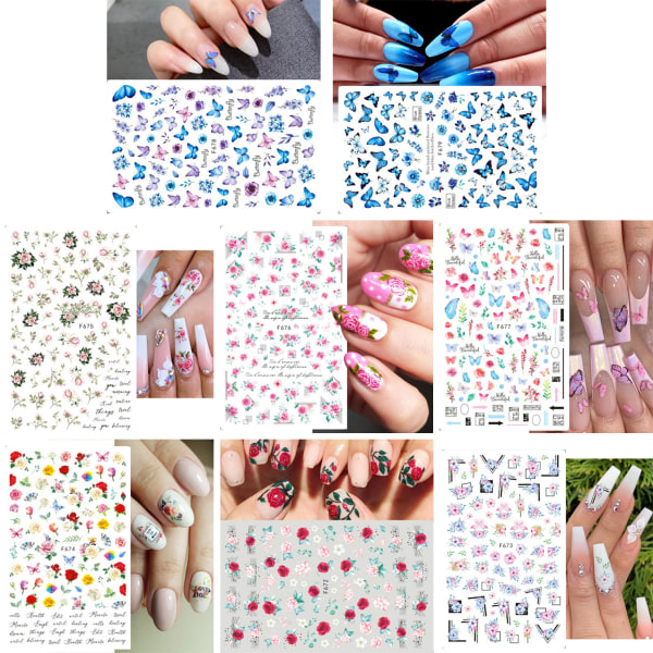 8 ark Blue Butterfly 3D Nail Art Stickers for DIY