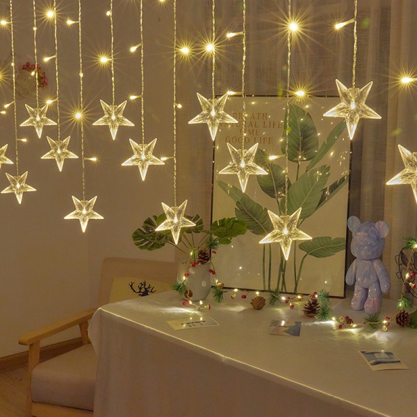 LED snøfnugg gardin lys isstrimmel lys stjerne lys juleferie atmosfære lys Vis vindusdekorasjon 4