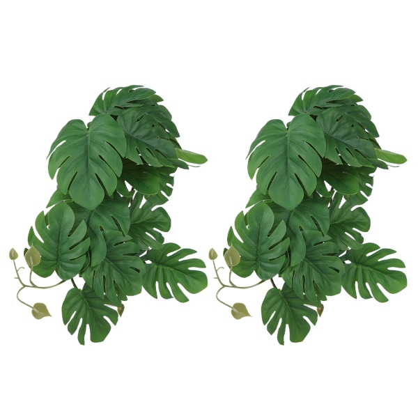 2PCS Artificial Water Plant Simulation Vine Lifelike Plastic Leaves Decoration with Suction Cup for Fish TankMonstera Leaves