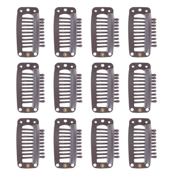 40 st hårperukklämmor i rostfritt stål, 9 tänder, håller hårförlängningar och peruker säkert, 32 mm, mörkbrun