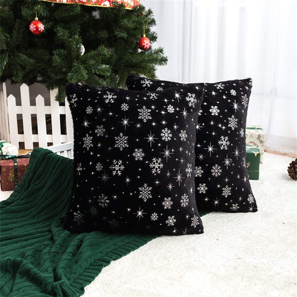Uusi joulutyyny 2023 - Lumihiutaleen kullattu plussityynynpäällinen, punainen tyyny, autoon ja kotiin Black 43*43cm