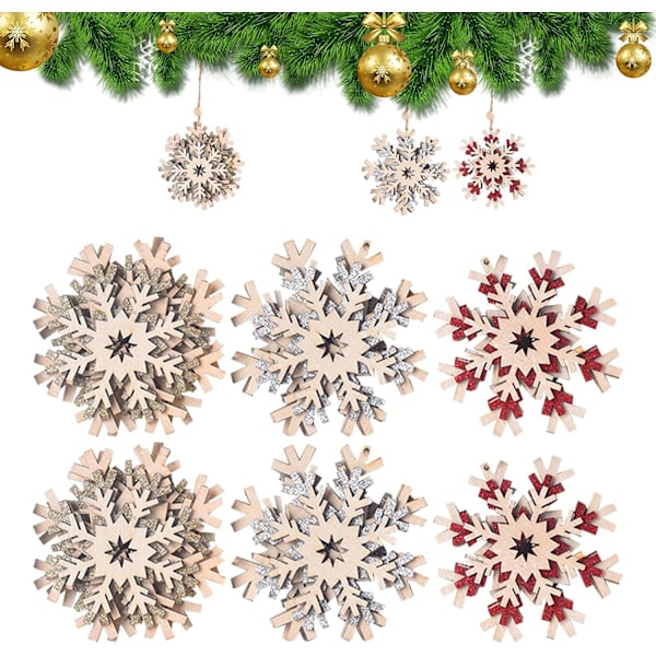6 st julgranshängande snöflingor