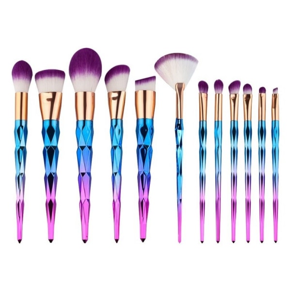Makeup børstesæt, 12 børster - Tre-farvet ombré multicolor