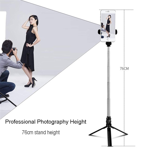 Trådlös Bluetooth Selfie Stick Stativ Fjärrkontroll