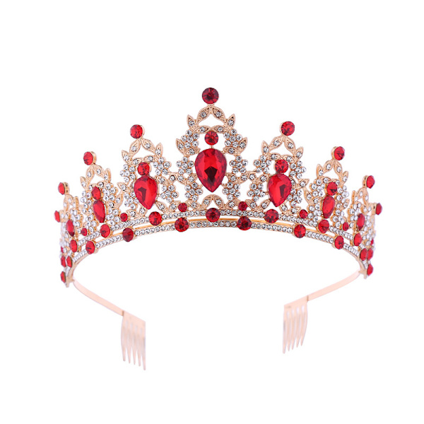 Hodeplagg for kvinner med krystaller, krystall- og rhinestone-bryllupshodeplagg med kamkrone, bursdagsprinseessedesign A01# Golden Red