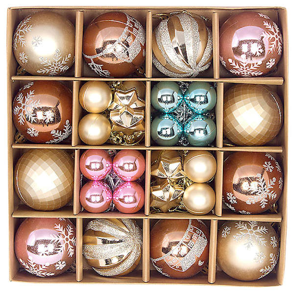 Julekule 44 stk. Malte Forme Papirboks 3-6cm Passer Julepynt Elektroplettering Kule Henger Coffee Champagne Gold