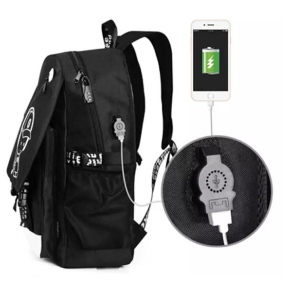 Lysende bærbar rygsæk, USB-port - Music Boy Sort