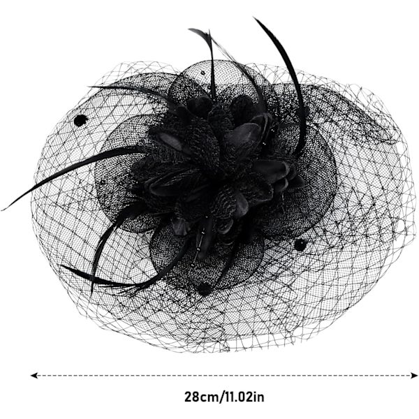 Mesh pandebånd hårtilbehør, bryllup mesh pandebånd fjer blomst klip black