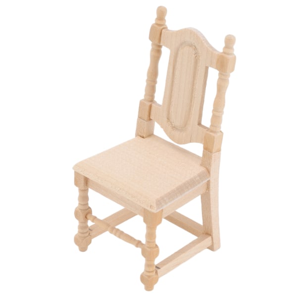 1:12 Dukkehus armløs stol umalt bjørk Europeisk palassstil miniatyrstolmodell for barn dekorasjon
