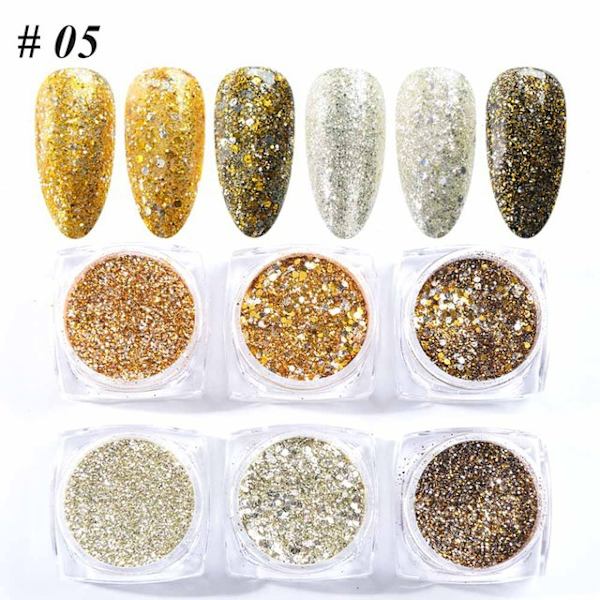 6 kpl kynsiä tarroja Värit Glitter Set Syksy ja Talvi Timantti roskat Pink Champagne Sekvenssit Kynsi Glitter Kynsi H