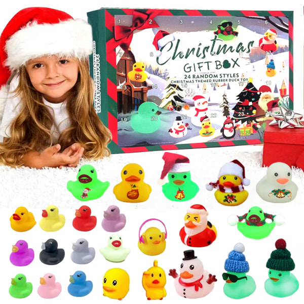 Christmas Luminous Vinyl Liten Gul Anka Adventskalender Nedräkning Gummi Duck Blind Box Set A