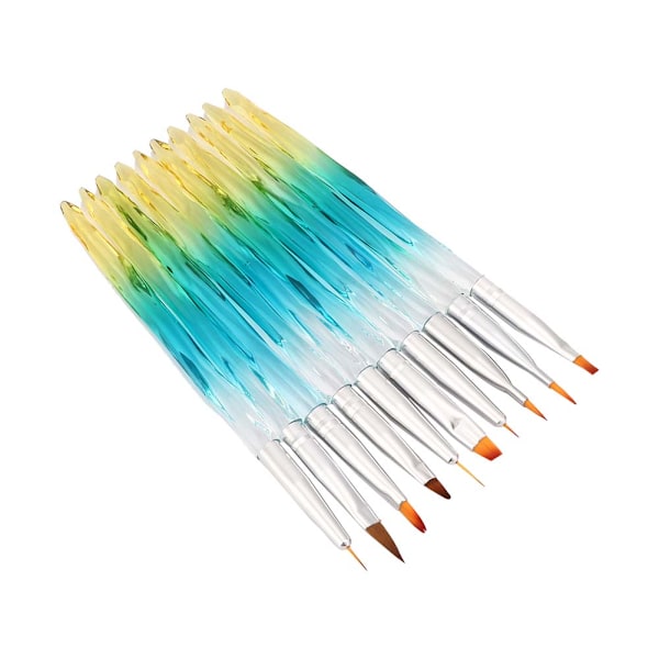 10 stk Neglekunstpenn Bærbar Profesjonell UV Gel Neglekunst Maling Prikking Tegning Penn Gradient Blå