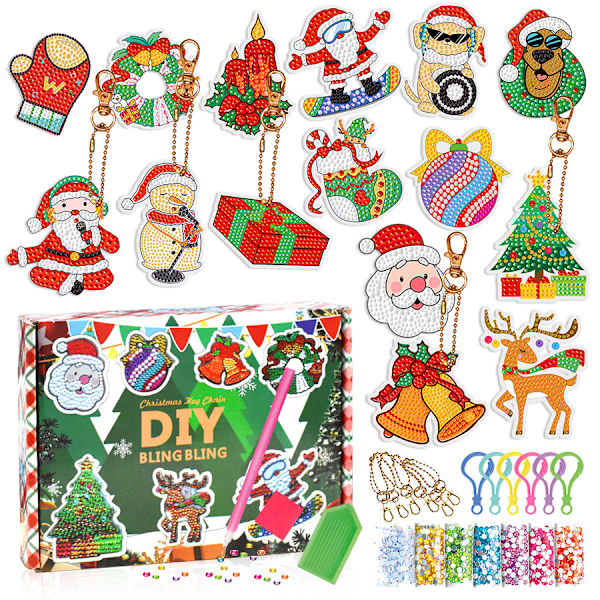 Julediamanter Maleri Nøkkelring DIY Håndlaget Spot Drill 5D Akryl Henger Ornament C