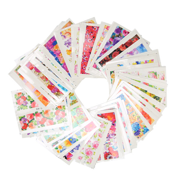 50 stk. Neglekunst Stickers Dekaler Vandmærke Fuld Stickers Farverige Blomst Negle Dekaler Negle Tilbehør
