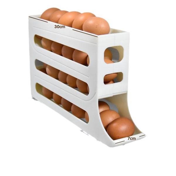2st rullande ägghållare - Bärbar äggdispenser i fyra nivåer för förvaring av kök och bänkskivor, äggbehållare med stor kapacitet white 2pcs