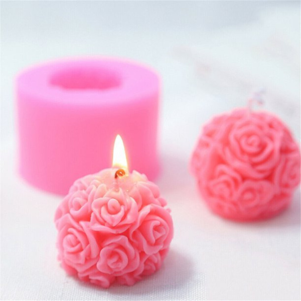 DIY 3D Rosblommor Boll Silikonformar Hantverk Rosa L