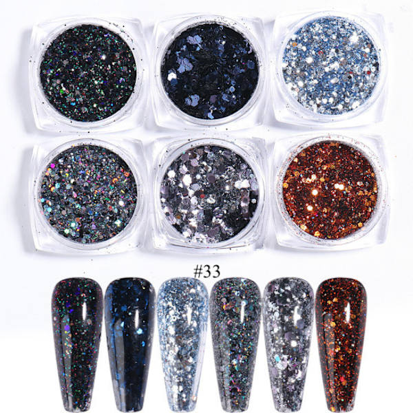 6 kpl kynsiä tarroja Värit Glitter Set Syksy ja Talvi Timantti roskat Pink Champagne Sekvenssit Kynsi Glitter Kynsi Y