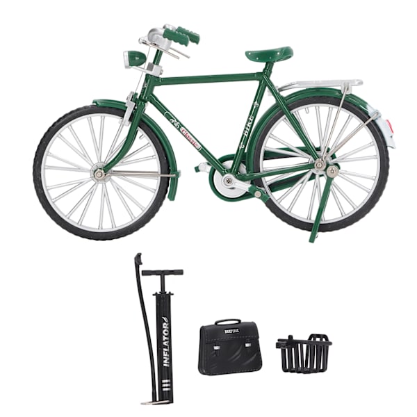 1:10 Legering Cykelmodel Vintage Miniature Simuleringskollektion Fritstående Cykelmodel med Luftpumpe Kufferten Grøn