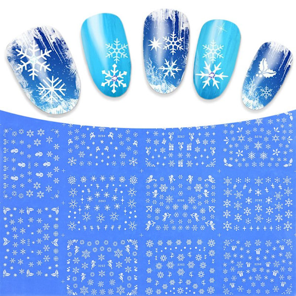 11 ark juledekorationer snefnug nageldekorationer Hvid