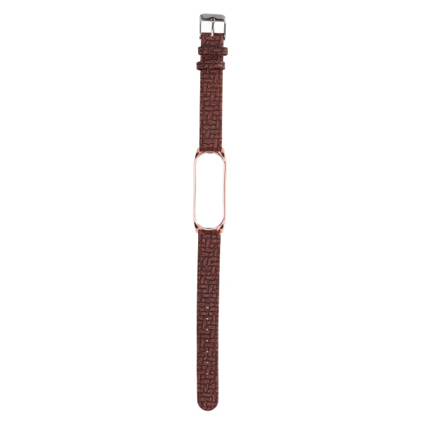Smart armbandsband Smartwatch Armband Läderrem Metallhölje Anti Lost för Mi Band 6 5 NFC (brunt guld)