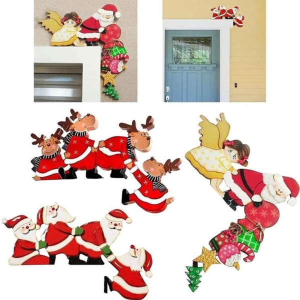 Juldekoration för dörrram - Tomte i trä med älg B 1pcs