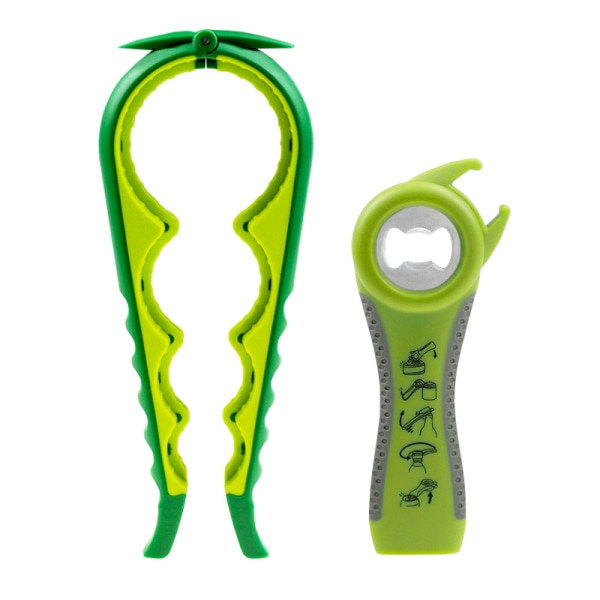 Multifunktionell flasköppnare, burköppnare set, 5-i-1 ölflasköppnare, 4-i-1 flasköppnare, kökslockskruv Green and Yellow 2pcs