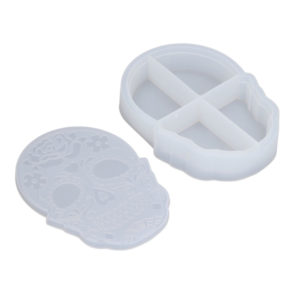 Opbevaringsboks Silikonform Skalleform Let at Afforme Epoxy Harpiksform med Låg til DIY Kosmetik Smykker Opbevaringsboks