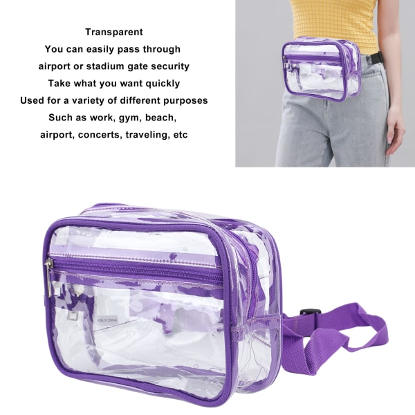 Klar Sling Bag Vandtæt Stor Kapacitet Justerbar Rem Transparent PVC Bryst Talje Pakke til Sport Rejser Lilla