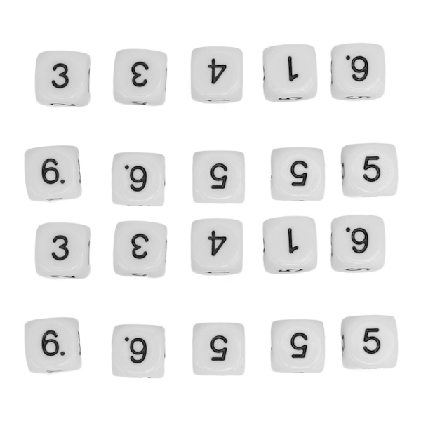 20 kpl 6-sivuista numerokuutiota muovia 16 mm pyöristetyillä kulmilla Polyhedral Dice Set numeroiden opetukseen lautapeleihin valkoinen