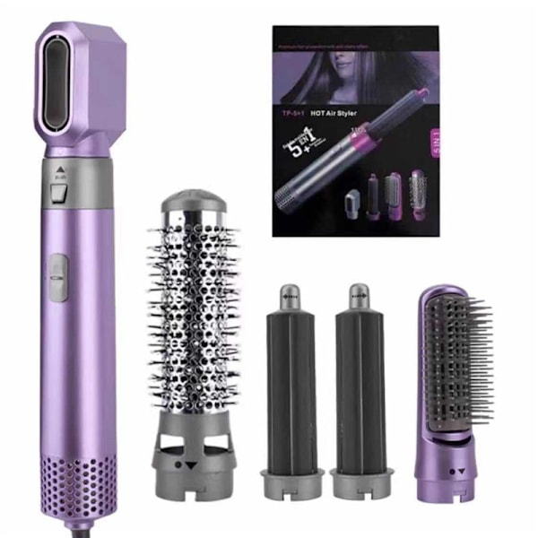Fem-i-en varmluftkam, blåsekam, automatisk hårabsorberende stylingkam, krølle- og rettekam, blåsemaskin Purple;