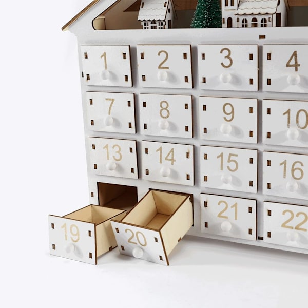 Adventskalender med 24 Lådor Hus Tall DIY Nedräkningskalender Mångsidig Hantverksförvaringslåda white
