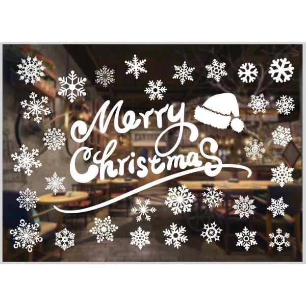 Juldekorationer Färgglad jul statisk klistermärke Vit snöflinga väggdekor Glas klistermärken jul 17