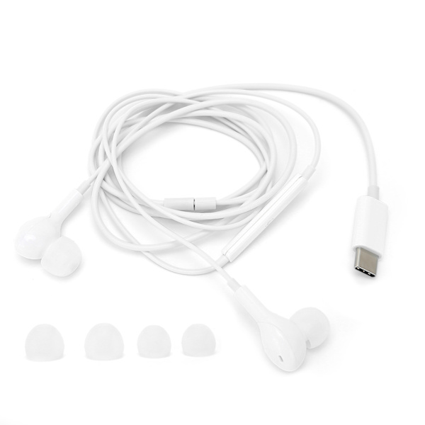 Kablet Earphones Type C Digital Chip Støjreducerende Mobiltelefon Earbubs med Lydstyrkekontrol Hvid