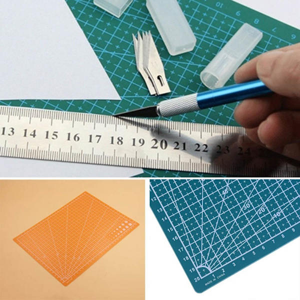 A4 PVC Ristnett Skjærebrett Profesjonelt Selvhelende Skjærematte Multifunksjonelt for Quilting Sy Scrapbooking DIY Håndverk Blå